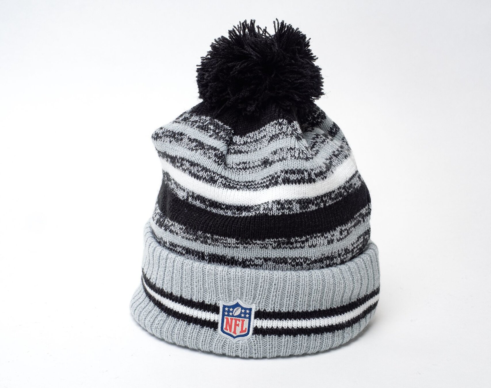 NEW ERA NFL On Field Knit Hat Las Vegas Raiders Black White Pom Adult Beanie