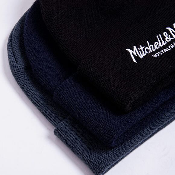 Mitchell & Ness Branded Pinscript Cuff Knit Black / White Winter Beanie