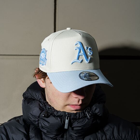 Kšiltovka New Era - MLB Cream & Patch 9FORTY A-Frame - Oakland Athletics - Cream / Pastel Blue