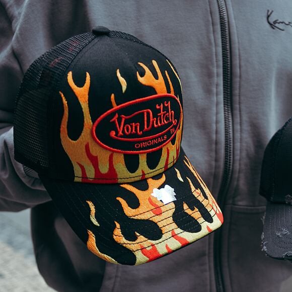 Kšiltovka Von Dutch Flame Trucker Managua - Cotton Twill - Black/Red