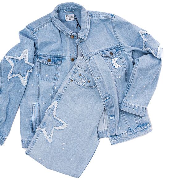 Džíny Karl Kani OG Baggy Five Pocket Paintsplatter Denim Bleached blue/white