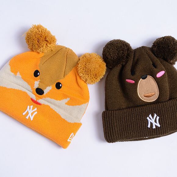 Dětský kulich New Era - Medium Knit Animal Pom Beanie - NY Yankees - Walnut