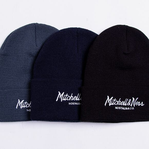 Mitchell & Ness Branded Pinscript Cuff Knit Navy Winter Beanie