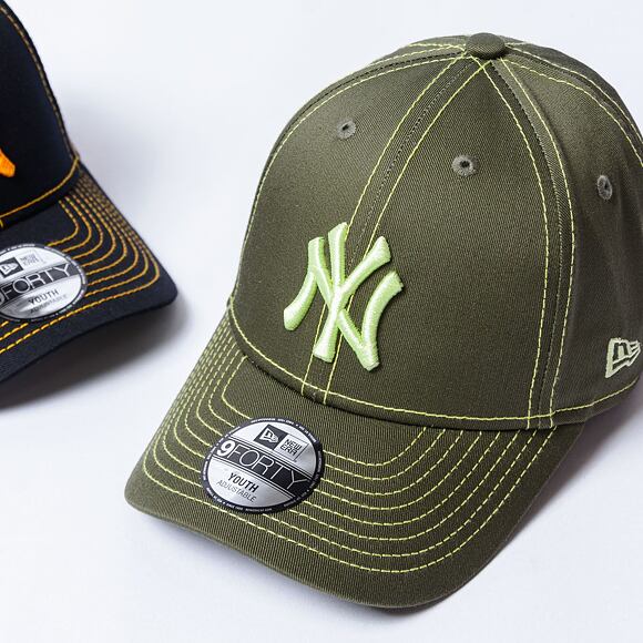 Dětská Kšiltovka New Era - 9FORTY Contrast Stitch - NY Yankees - Olive / Neon Yellow