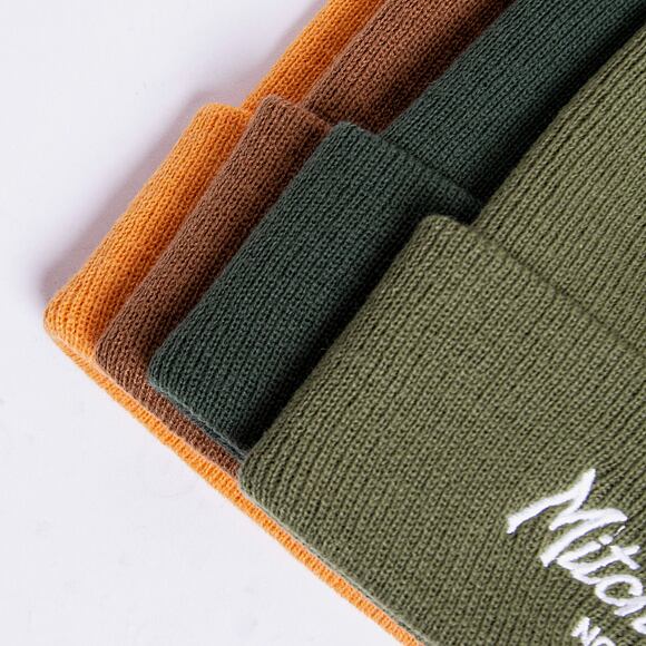 Mitchell & Ness Branded Pinscript Cuff Knit Olive Winter Beanie