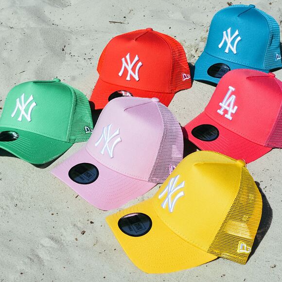 Kšiltovka New Era 9FORTY A-Frame Trucker MLB League Essential New York Yankees Fondant Pink / White