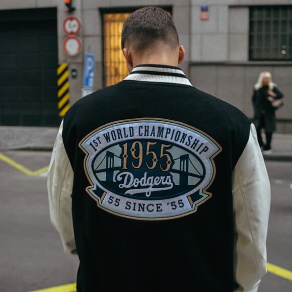 Bunda New Era - Patch Varsity Jacket - LA Dodgers - Black / White