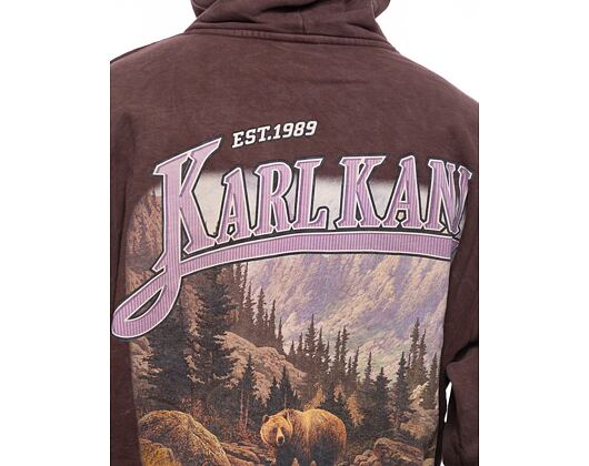 Mikina Karl Kani Small Signature OS Washed Heavy Sweat Landscape Hoodie brown