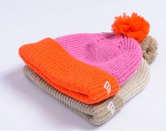 Dámský kulich New Era - Medium Knit Block Pom Beanie - Pastel Pink / Orange