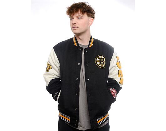 Bunda Mitchell & Ness - Team History Varsity Jacket Current Logo - Boston Bruins - Black