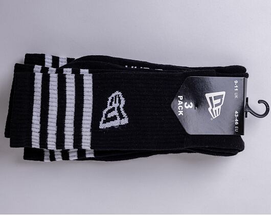 New Era Stripe Crew 3Pack Black Socks