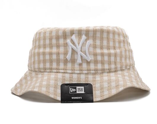 New Era MLB Womens Gingham Tapered Bucket New York Yankees Stone Hat