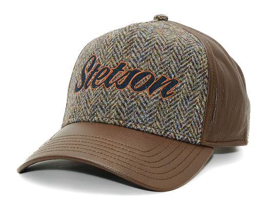 Kšiltovka Stetson Trucker Cap Lamb Nappa Harris Tweed Brown Brass