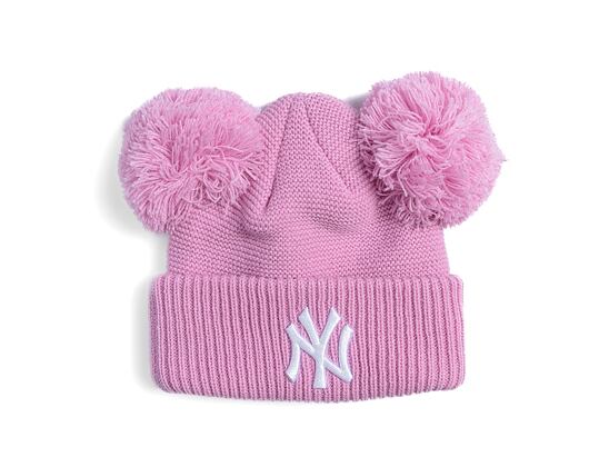 Dětský kulich New Era - Medium Knit Double Pom Beanie - NY Yankees - Pastel Pink