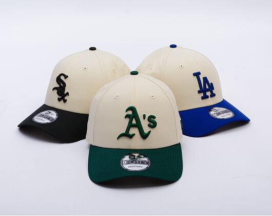 Kšiltovka New Era - MLB Color Block 9FORTY - Oakland Athletics - Cream / Dark Green