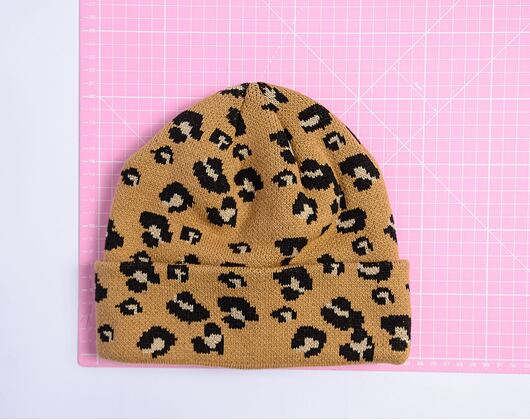 Dámský kulich New Era - Medium Knit Wide Leopard Beanie - Camel