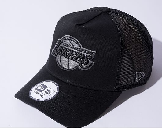 New Era 9FORTY Trucker NBA Black on Black Team Logo Los Angeles Lakers Snapback Cap