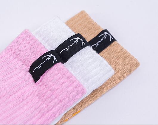 Ponožky Karl Kani Signature Flower 3-Pack Socks white/sand/pink