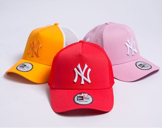 Kšiltovka New Era 9FORTY A-Frame Trucker MLB League Essential New York Yankees Lava Red / White / La