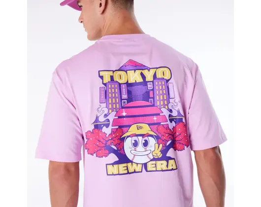 Triko New Era - Location Graphic Oversized Tee - Pastel Pink / White