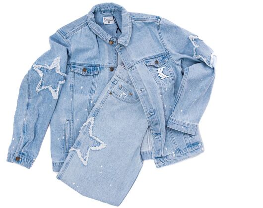 Džíny Karl Kani OG Baggy Five Pocket Paintsplatter Denim Bleached blue/white