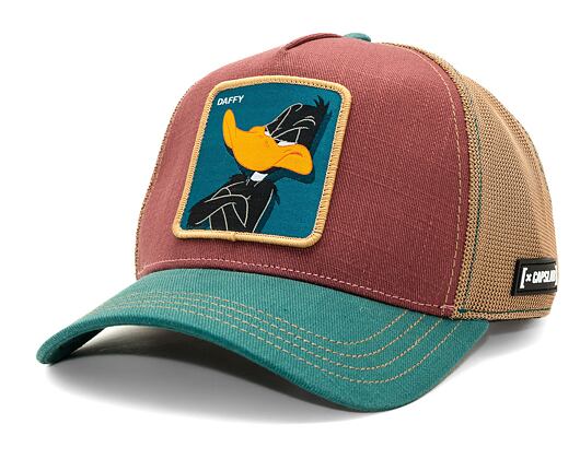 Kšiltovka Capslab Looney Tunes Trucker - Suspicious Daffy Duck - Burgundy / Brown / Green