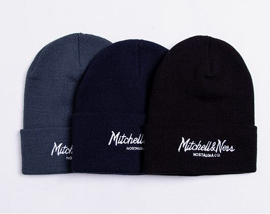 Mitchell & Ness Branded Pinscript Cuff Knit Navy Winter Beanie