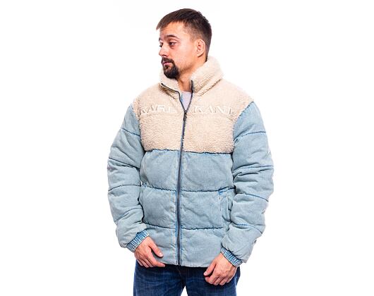 Bunda Karl Kani Retro Denim Teddy Puffer Jacket light dirty blue/cream