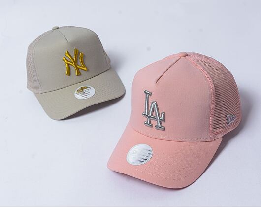 Dámská kšiltovka New Era - 9FORTY Trucker Metallic - LA Dodgers - Pink Lemonade / Silver