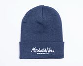 Mitchell & Ness Branded Pinscript Cuff Knit Navy Winter Beanie